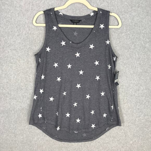 Lucky Brand Tops - Lucky Brand Tank Top Womens Medium Gray Basic Flowy Soft Stars USA 4th July $40